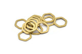 Brass Hexagon Ring, 12 Raw Brass Hexagon Charms, Rings (14x2x1.2mm) D0082