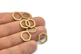 Brass Hexagon Ring, 12 Raw Brass Hexagon Charms, Rings (14x2x1.2mm) D0082