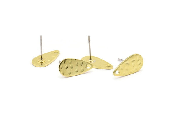 Brass Drop Earring, 12 Raw Brass Drop Stud Earrings With 1 Hole (15x8x0.80mm) M01476 A1458