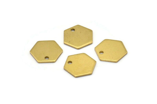 Brass Hexagon Charm, 48 Raw Brass Hexagon Stamping Blank Tag Charms With 1 Hole (12.5x1mm)  D0117