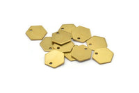 Brass Hexagon Charm, 48 Raw Brass Hexagon Stamping Blank Tag Charms With 1 Hole (12.5x1mm)  D0117