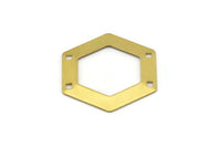 10 Raw Brass Hexagon Stamping Blank With 4 Hole  (30x0.80mm)  D0123