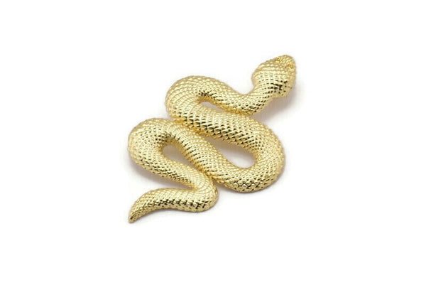 Gold Snake Charm, Gold Plated Brass Snake Pendants With 1 Loop, Charms, Findings (39x22x2mm) N1595