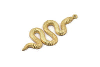 Gold Snake Pendant, Gold Plated Brass Snake Pendants With 1 Loop, Charms, Findings (47x20x2.3mm) N1596 H1601