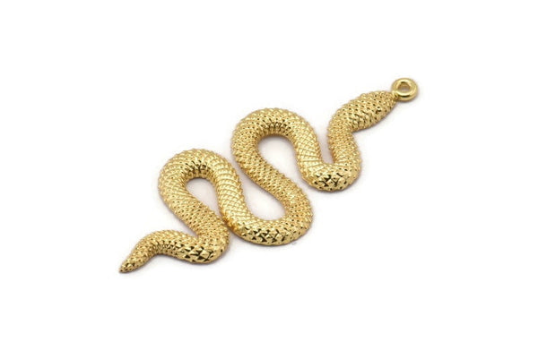 Gold Snake Pendant, Gold Plated Brass Snake Pendants With 1 Loop, Charms, Findings (47x20x2.3mm) N1596 H1601