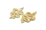 Gold Snake Charm, Gold Plated Brass Snake And Moon Phases Pendant With 1 Loop, Charms, Findings (47x27x3mm) N1605