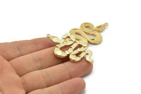 Gold Snake Charm, Gold Plated Brass Snake And Moon Phases Pendant With 1 Loop, Charms, Findings (47x27x3mm) N1605