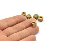 Brass Cube Beads, 16 Raw Brass Square Cube Beads (8mm) T001  D0157
