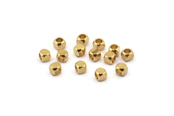 Shiny Cube Bead, Raw Brass Square Cube Space Beads (4mm) Bs 1178 N0549