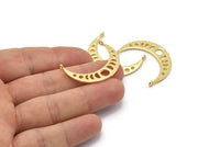 Moon Phases Pendant, 2 Gold Plated Brass Crescent Pendants With 2 Loops, Earring Findings (35x8x1mm) BS 2067 Q0192