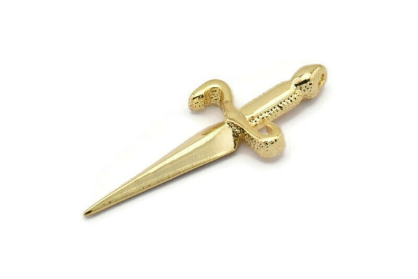 Knight&#39;s Sword Pendant, Gold Plated Brass Sword Pendants (50x19mm) N0225 Q0660