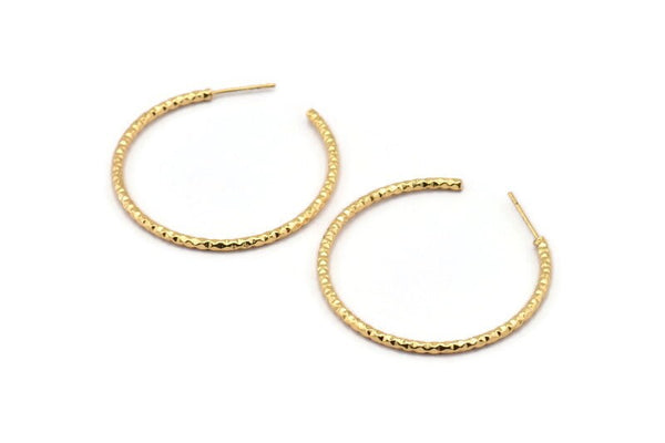 Gold Geometric Earring, 2 Textured Gold Plated Brass Geometric Earrings, Findings (39mm) V068