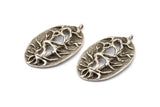 Silver Oval Charm, 2 Antique Silver Plated Brass Tree Root Pendants With 1 Loop (37x23mm) V115