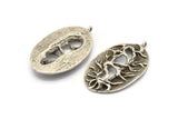 Silver Oval Charm, 2 Antique Silver Plated Brass Tree Root Pendants With 1 Loop (37x23mm) V115