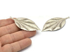 Silver Leaf Charm, 2 Antique Silver Plated Brass Leaf Earring Charms With 1 Loop (60x30mm) V101