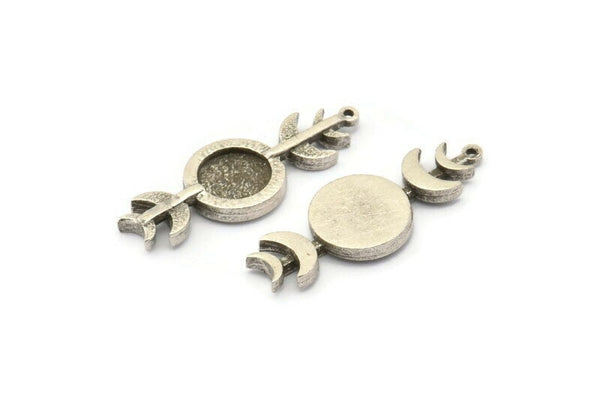 Moon and Sun, 2 Antique Silver Plated Brass, Crescent Moon, Charm Pendant, Silver Moon Phases Charm With 1 Loop (34x13x2.5mm) N1568
