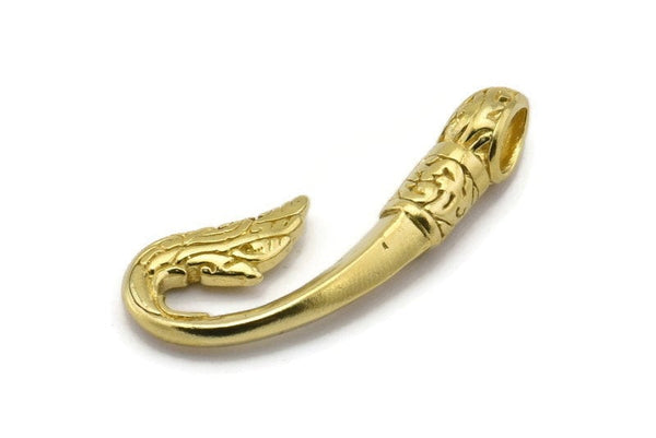 Hook Bracelet Part, 2 Raw Brass Hook Bracelet Charms (36x13x2mm) N0246