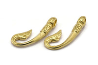 Hook Bracelet Part, 2 Raw Brass Hook Bracelet Charms (36x13x2mm) N0246