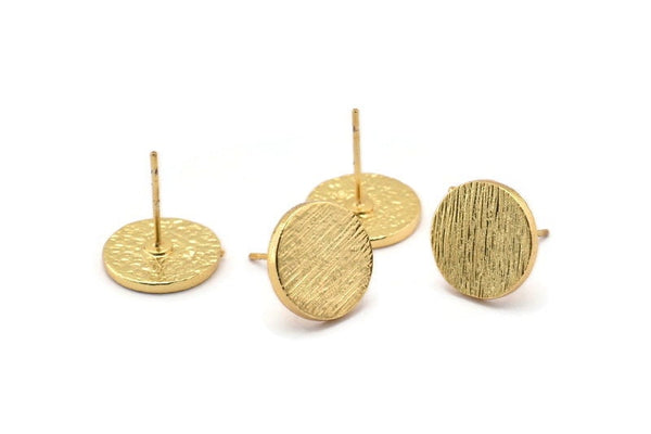 Gold Round Earring, 2 Gold Plated Brass Round Stud Earrings (12x1.5mm) N1594