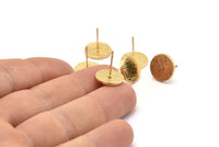 Gold Round Earring, 2 Gold Plated Brass Round Stud Earrings (12x1.5mm) N1594