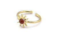 Gold Ring Settings, 2 Gold Plated Brass Sun Ring With 1 Stone Setting - Pad Size 4mm N1591 H0984