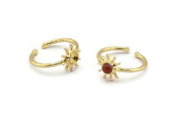 Gold Ring Settings, 2 Gold Plated Brass Sun Ring With 1 Stone Setting - Pad Size 4mm N1591 H0984