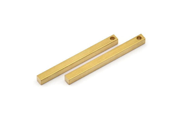Minimalist Bar Pendant, 12 Raw Brass Bars, Necklace, Earring Findings (3x3x35mm) D0241