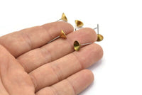 Brass Earring Post, 50 Stainless Steel Earring Posts With Raw Brass (7 Mm) Cup,bowl Pad, Ear Stud A0493