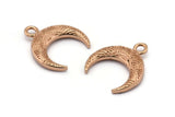 Rose Gold Moon Charm, 2 Rose Gold Plated Brass Textured Horn Charms With 1 Loop, Pendant, Jewelry Finding (19x6x4mm) N0271 Q0383