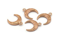 Rose Gold Moon Charm, 2 Rose Gold Plated Brass Textured Horn Charms With 1 Loop, Pendant, Jewelry Finding (19x6x4mm) N0271 Q0383