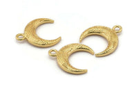 Gold Moon Charm, 2 Gold Plated Brass Textured Horn Charms With 1 Loop, Pendant, Jewelry Finding (19x6x4mm) N0271 Q0383