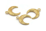Gold Moon Charm, 2 Gold Plated Brass Textured Horn Charms With 1 Loop, Pendant, Jewelry Finding (19x6x4mm) N0271 Q0383