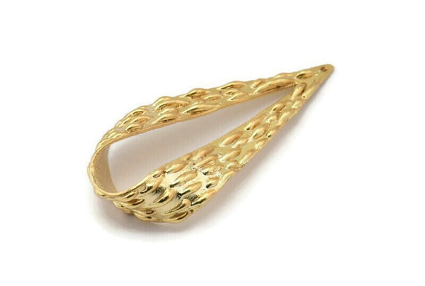 Textured Drop Charm, 1 Gold Plated Textured Drop Charms With 1 Hole, Earring Findings (47x21x9x1mm) N0198 Q0243