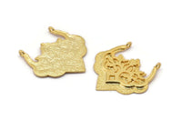 Gold Ethnic Pendant, 1 Gold Plated Brass Ethnic Pendants With 2 Loops (31x32x1.6mm) E249 Q0506