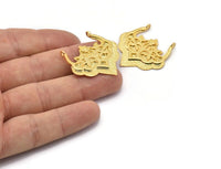 Gold Ethnic Pendant, 1 Gold Plated Brass Ethnic Pendants With 2 Loops (31x32x1.6mm) E249 Q0506