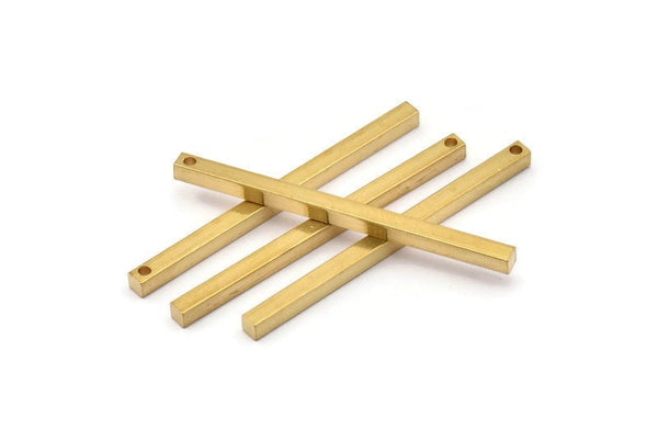 Tiny Necklace Bar, 12 Raw Brass Bars, Necklace, Earring Findings (3x3x50mm) D0244