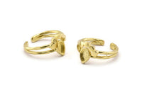 Brass Ring Settings, 3 Raw Brass Drop Ring With 1 Stone Setting - Pad Size 6x4mm D0214