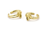 Brass Ring Settings, 3 Raw Brass Drop Ring With 1 Stone Setting - Pad Size 6x4mm D0214