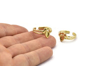 Brass Ring Settings, 3 Raw Brass Drop Ring With 1 Stone Setting - Pad Size 6x4mm D0214