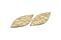 Wide Brass Leaf, 2 Gold Plated Brass Leaf  Charms (46x20mm) N0190 Q0084