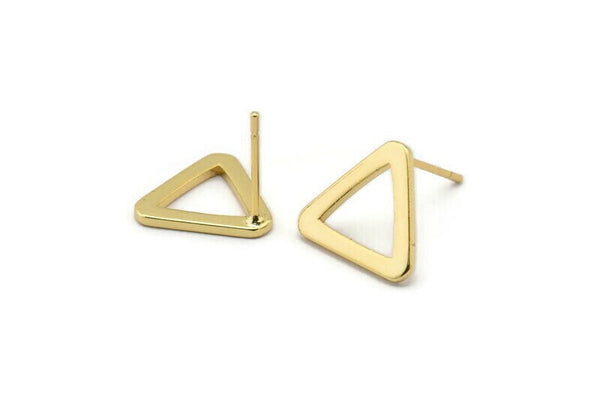 Gold Triangle Earring, 6 Gold Plated Brass Triangle Earring Posts, Pendants, Findings (11.5x13mm) E352 Q0522