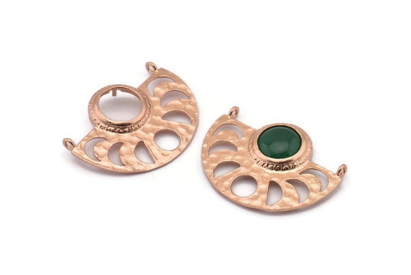 Moon Phases Pendant, 2 Rose Gold Brass Semi Circle Pendants With 2 Loops and 1 Pad Setting, Earring Findings (36x27.5x3x0.7mm) BS 1921 Q0339