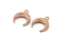 Rose Gold Moon Charm, 1 Rose Gold Plated Textured Horn Charms, Pendant, Jewelry Finding (19x6x4.40mm) N0269 Q0205