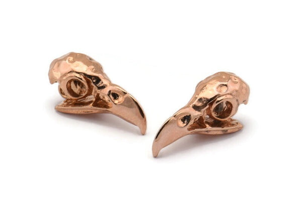 Tiny Bird Skull, 2 Rose Gold Plated Brass Bird Skull Pendant, (24x11.5x9.5mm) N0489 Q0127