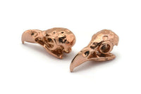 Tiny Bird Skull, 2 Rose Gold Plated Brass Bird Skull Pendant, (24x11.5x9.5mm) N0489 Q0127