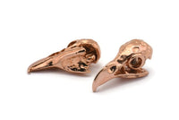 Tiny Bird Skull, 2 Rose Gold Plated Brass Bird Skull Pendant, (24x11.5x9.5mm) N0489 Q0127