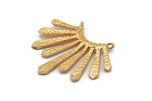 Gold Sun Pendant, 1 Gold Plated Brass Textured Sunny Pendants With 2 Loops (37x33.5x2mm) BS 1991 Q0182