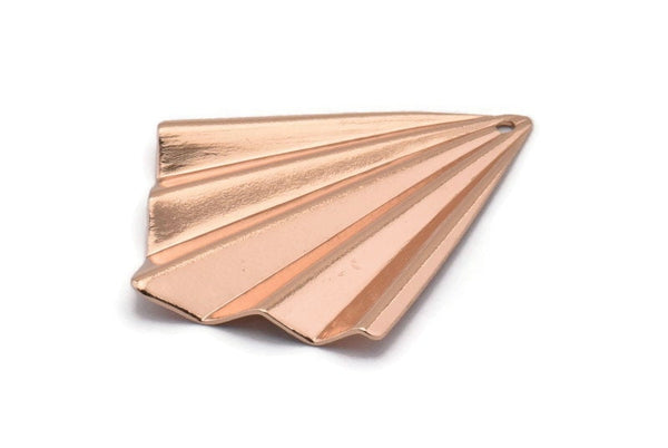 Rose Gold Fan Charm, 2 Rose Gold Plated Brass Fan Shaped Charm Earrings With 1 Hole, Findings (35x27x0.50mm) D0740 Q0758