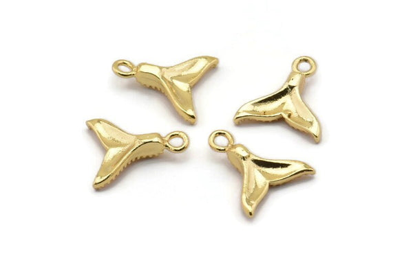 Gold Fish Tail Charm, 8 Gold Plated Brass Fish Tail Pendants, Jewelry Supplies, Findings (13x12mm) N0333