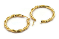 Hoop Earrings, 2 Gold Plated Copper, Twisted Hoop Earrings, Gold Earrings (53mm) Q0981